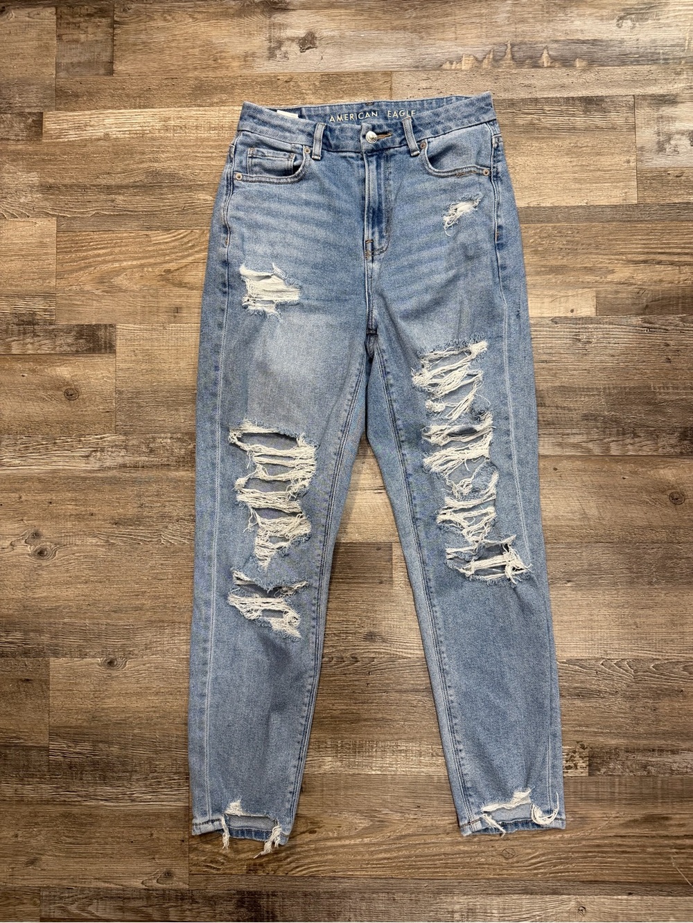 Y2k American Eagle Vintage Curvy Mom Jeans Blue Distressed